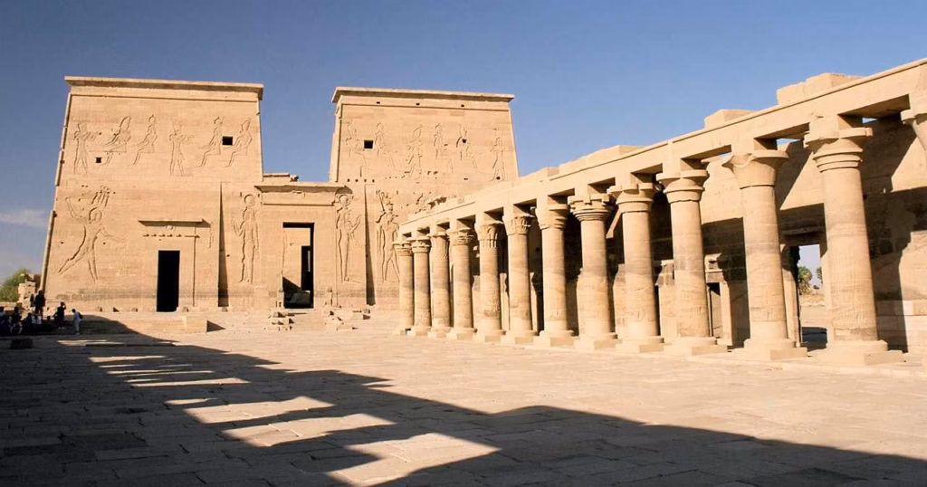 First pylon and colonnade of Philae Temple, Aswan